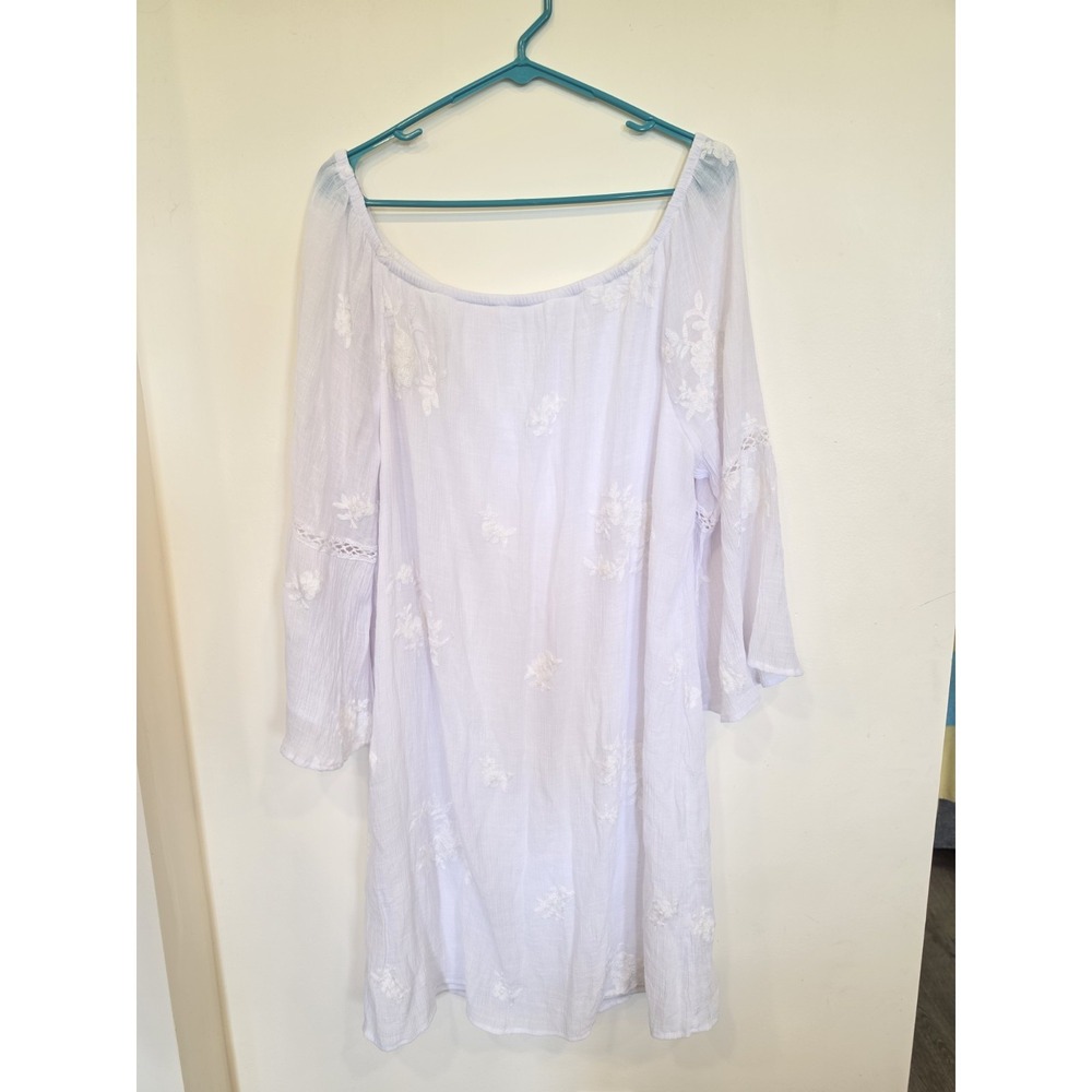 White‎ Embroidered Off Shoulder Peasant Dress XL Boho Cottagecore Bell Sleeve